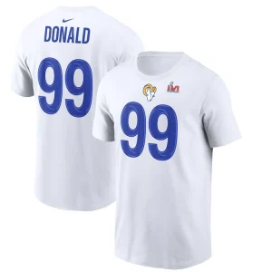 Aaron donald los angeles rams nike super bowl lvi bound name number t shirt White