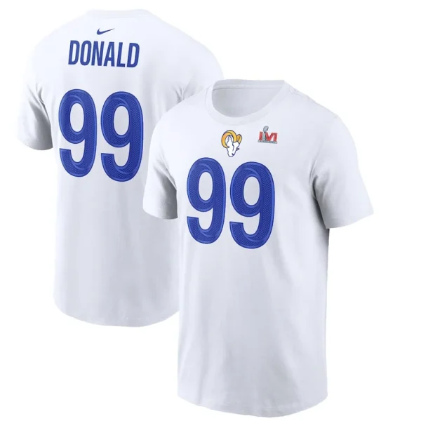 Aaron donald los angeles rams nike super bowl lvi bound name number t shirt White