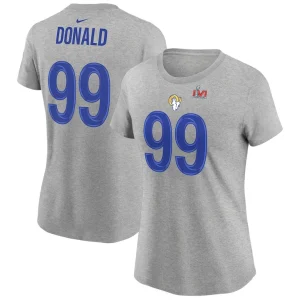 Aaron donald los angeles rams nike womens super bowl lvi bound name number t shirt Heathered gray