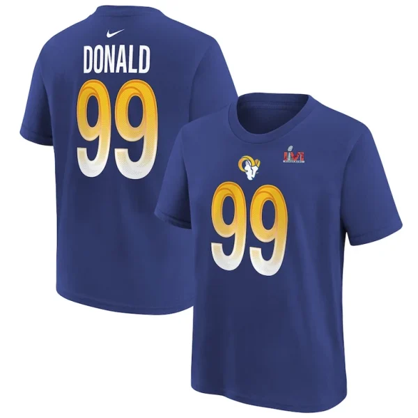 Aaron donald los angeles rams nike youth super bowl lvi name number t shirt Royal