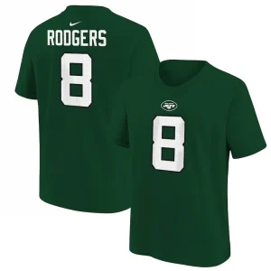 Aaron rodgers new york jets nike youth player name number t shirt Green