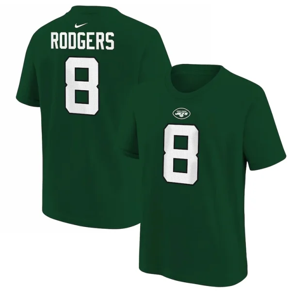 Aaron rodgers new york jets nike youth player name number t shirt Green