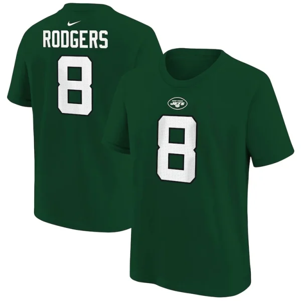 Aaron rodgers new york jets nike youth player name number t shirt Green