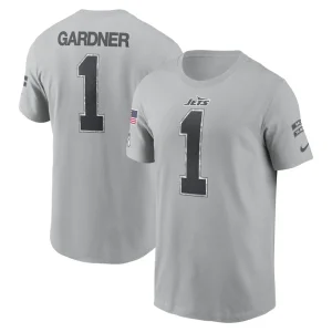 Ahmad sauce gardner new york jets nike 2024 salute to service name number t shirt Gray