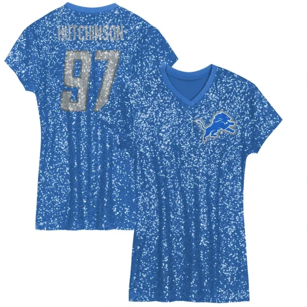 Aidan hutchinson detroit lions girls youth sequin player name number v neck dress Blue