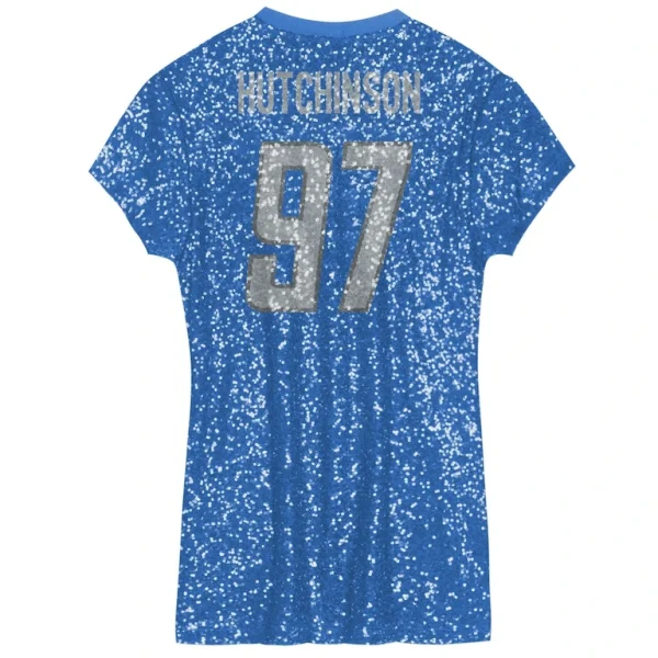 Aidan hutchinson detroit lions girls youth sequin player name number v neck dress Blue Yth L