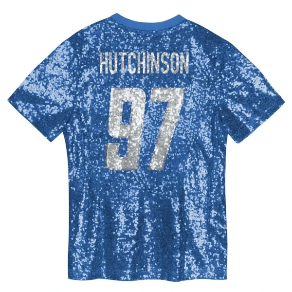 Aidan hutchinson detroit lions girls youth sequin v neck fashion jersey Blue Yth L