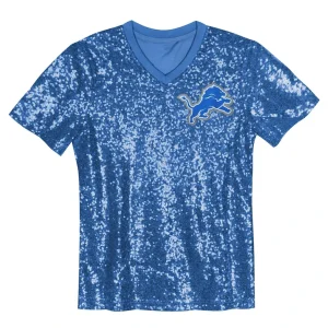 Aidan hutchinson detroit lions girls youth sequin v neck fashion jersey Blue Yth M