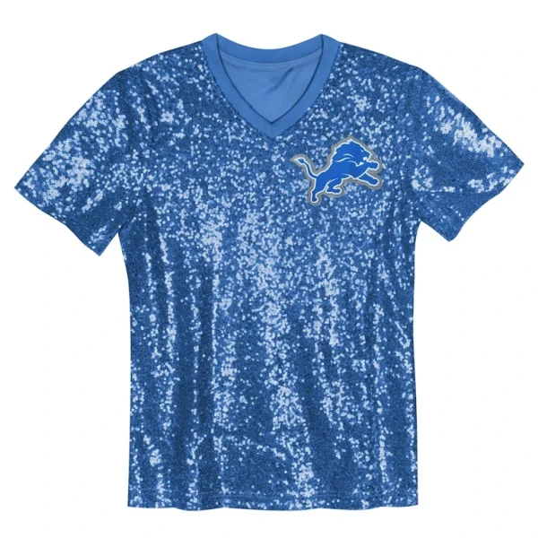 Aidan hutchinson detroit lions girls youth sequin v neck fashion jersey Blue Yth M