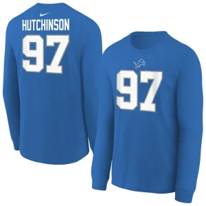Aidan hutchinson detroit lions nike youth player name number long sleeve t shirt Blue