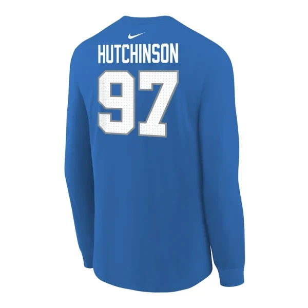 Aidan hutchinson detroit lions nike youth player name number long sleeve t shirt Blue Yth L