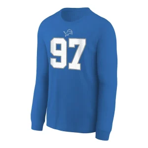 Aidan hutchinson detroit lions nike youth player name number long sleeve t shirt Blue Yth M