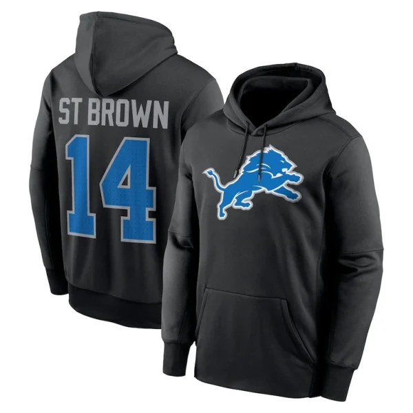 Amon ra st. brown detroit lions nike player name number performance pullover hoodie Black