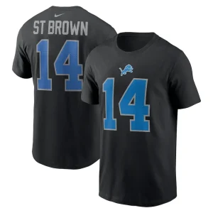 Amon ra st. brown detroit lions nike player name number t shirt Black