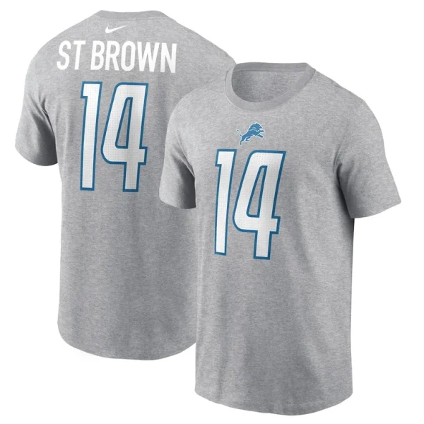Amon ra st. brown detroit lions nike player name number t shirt Gray