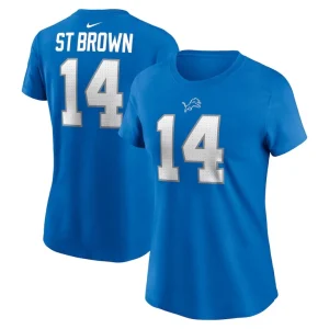 Amon ra st. brown detroit lions nike womens player name number t shirt Blue