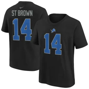 Amon ra st. brown detroit lions nike youth player name number t shirt Black
