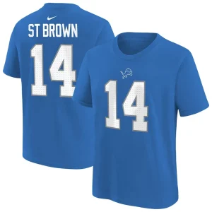 Amon ra st. brown detroit lions nike youth player name number t shirt Blue