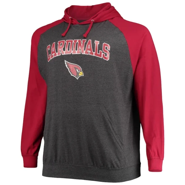 Arizona cardinals achopeca big tall lightweight raglan pullover hoodie Cardinalheathered charcoal 3XB