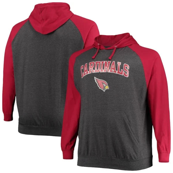 Arizona cardinals achopeca big tall lightweight raglan pullover hoodie Cardinalheathered charcoal