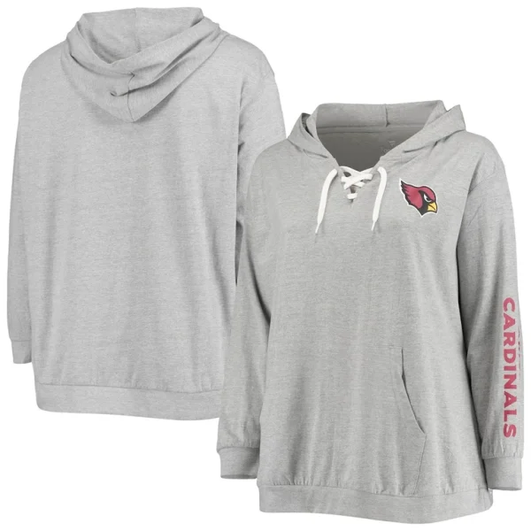 Arizona cardinals achopeca womens plus size lace up pullover hoodie Heathered gray