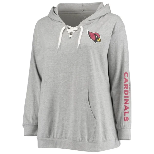 Arizona cardinals achopeca womens plus size lace up pullover hoodie Heathered gray Plus 2X