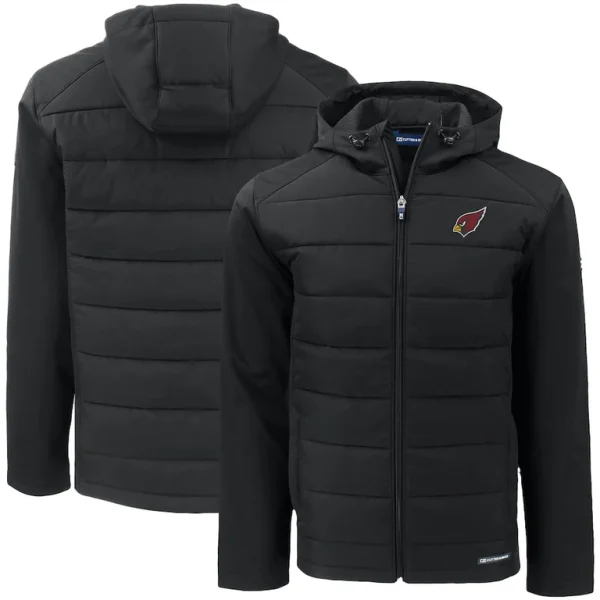 Arizona cardinals cutter buck big tall evoke hybrid eco softshell recycled full zip hooded jacket Black
