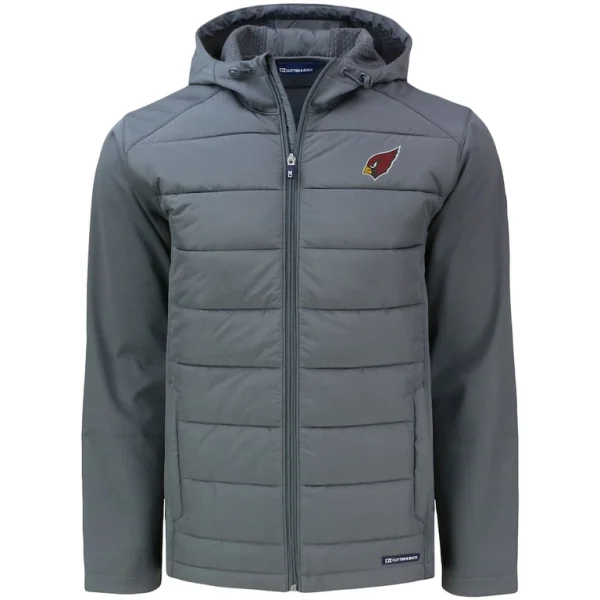 Arizona cardinals cutter buck big tall evoke hybrid eco softshell recycled full zip hooded jacket Gray 2XB