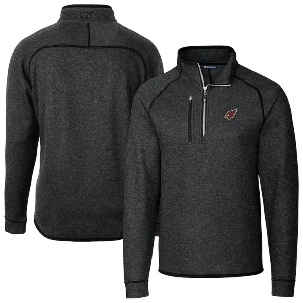 Arizona cardinals cutter buck big tall mainsail sweater knit raglan half zip jacket Heather charcoal