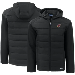 Arizona cardinals cutter buck evoke primaloft hybrid eco softshell recycled full zip hooded jacket Black