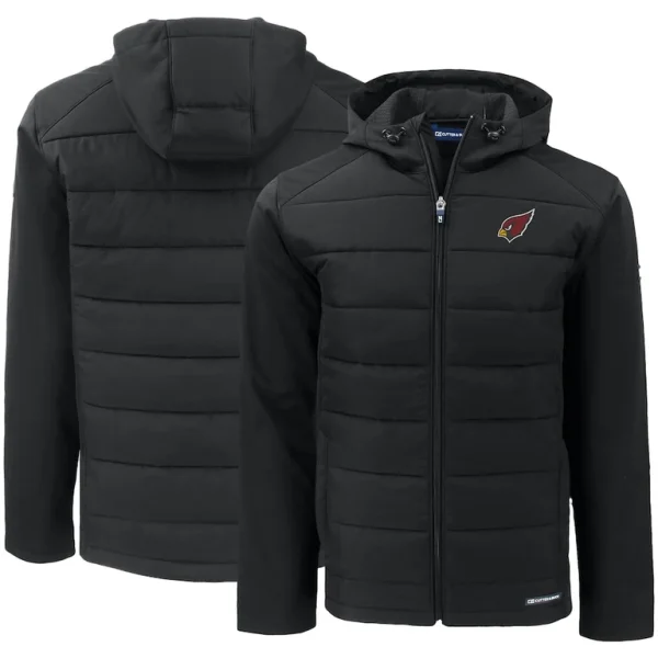 Arizona cardinals cutter buck evoke primaloft hybrid eco softshell recycled full zip hooded jacket Black