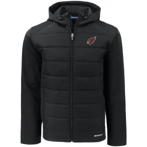 Arizona cardinals cutter buck evoke primaloft hybrid eco softshell recycled full zip hooded jacket Black M