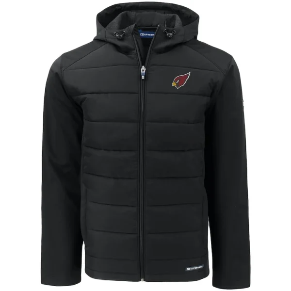 Arizona cardinals cutter buck evoke primaloft hybrid eco softshell recycled full zip hooded jacket Black M