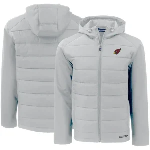 Arizona cardinals cutter buck evoke primaloft hybrid eco softshell recycled full zip hooded jacket Gray