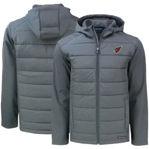 Arizona cardinals cutter buck evoke primaloft hybrid eco softshell recycled full zip hooded jacket Gray