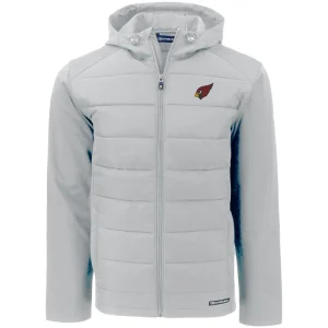 Arizona cardinals cutter buck evoke primaloft hybrid eco softshell recycled full zip hooded jacket Gray M