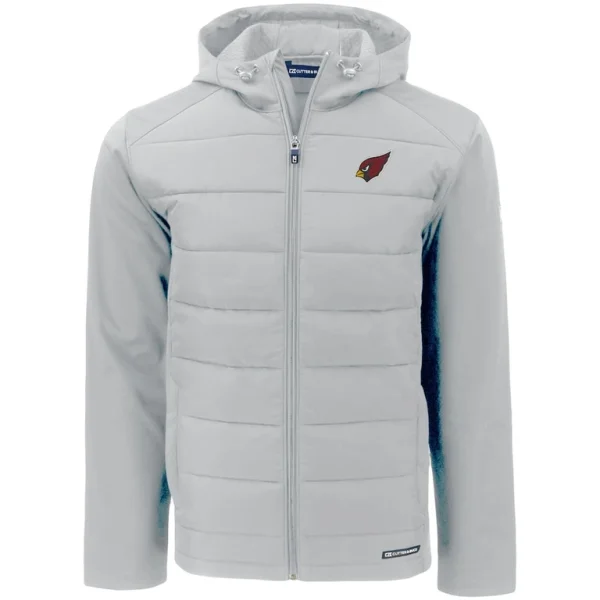 Arizona cardinals cutter buck evoke primaloft hybrid eco softshell recycled full zip hooded jacket Gray M