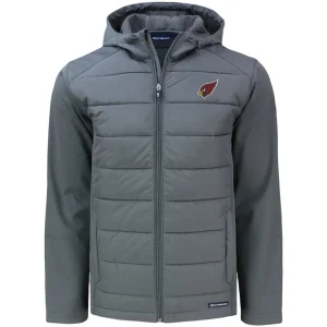 Arizona cardinals cutter buck evoke primaloft hybrid eco softshell recycled full zip hooded jacket Gray M