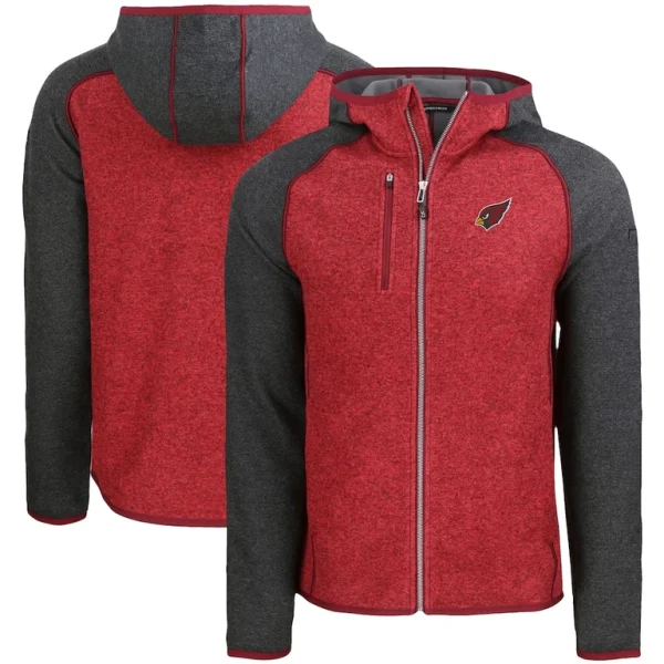 Arizona cardinals cutter buck mainsail full zip hooded jacket Heather cardinal