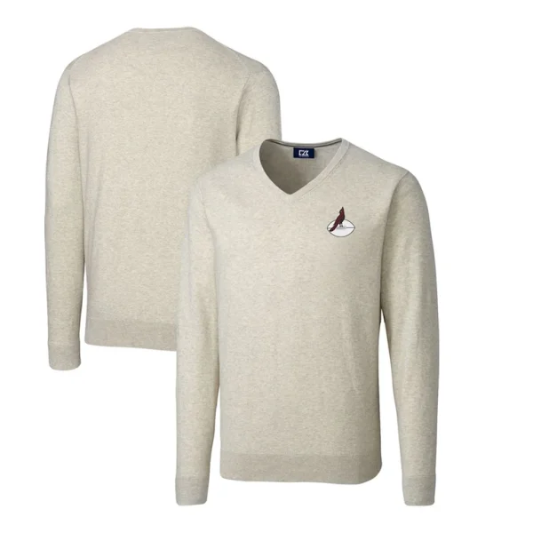 Arizona cardinals cutter buck throwback logo lakemont tri blend big tall v neck pullover sweater oatmeal Cardinal