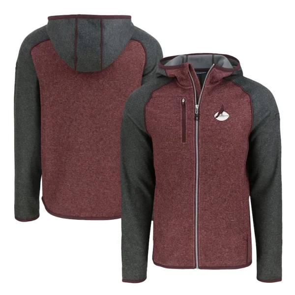 Arizona cardinals cutter buck throwback mainsail sweater knit full zip hoodie Heather maroonheather charcoal