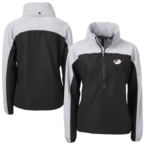Arizona cardinals cutter buck womens charter eco recycled half zip hooded anorak jacket Black