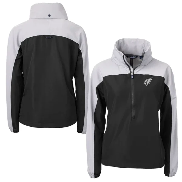 Arizona cardinals cutter buck womens charter eco recycled half zip hoodie anorak jacket Blackgray