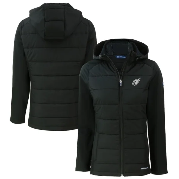 Arizona cardinals cutter buck womens evoke hybrid eco softshell recycled full zip hoodie jacket Black