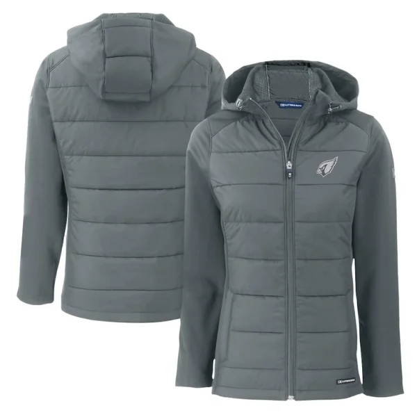 Arizona cardinals cutter buck womens evoke hybrid eco softshell recycled full zip hoodie jacket Dark gray