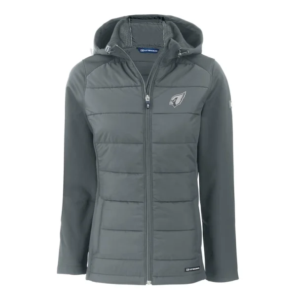 Arizona cardinals cutter buck womens evoke hybrid eco softshell recycled full zip hoodie jacket Dark gray S