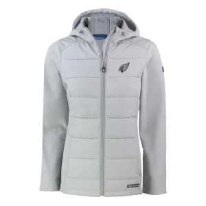 Arizona cardinals cutter buck womens evoke hybrid eco softshell recycled full zip hoodie jacket Gray S