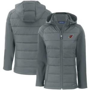 Arizona cardinals cutter buck womens evoke primaloft hybrid eco softshell recycled full zip hooded jacket Gray