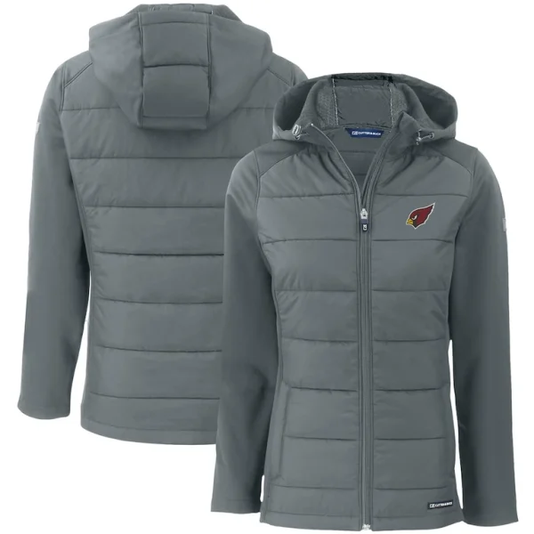Arizona cardinals cutter buck womens evoke primaloft hybrid eco softshell recycled full zip hooded jacket Gray