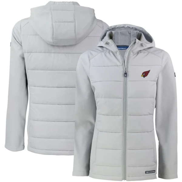 Arizona cardinals cutter buck womens evoke primaloft hybrid eco softshell recycled full zip hooded jacket Gray